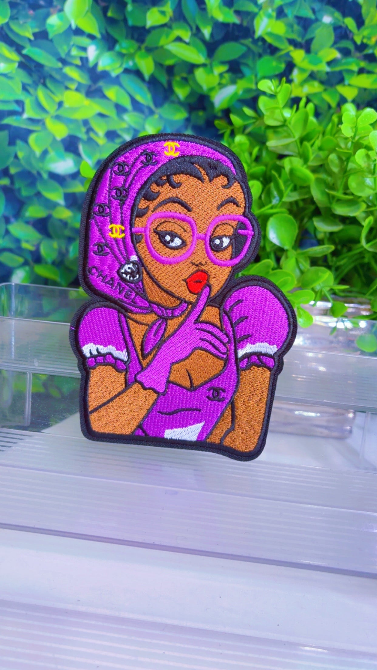 Medium Purple lady iron on patch 4 1/2x6