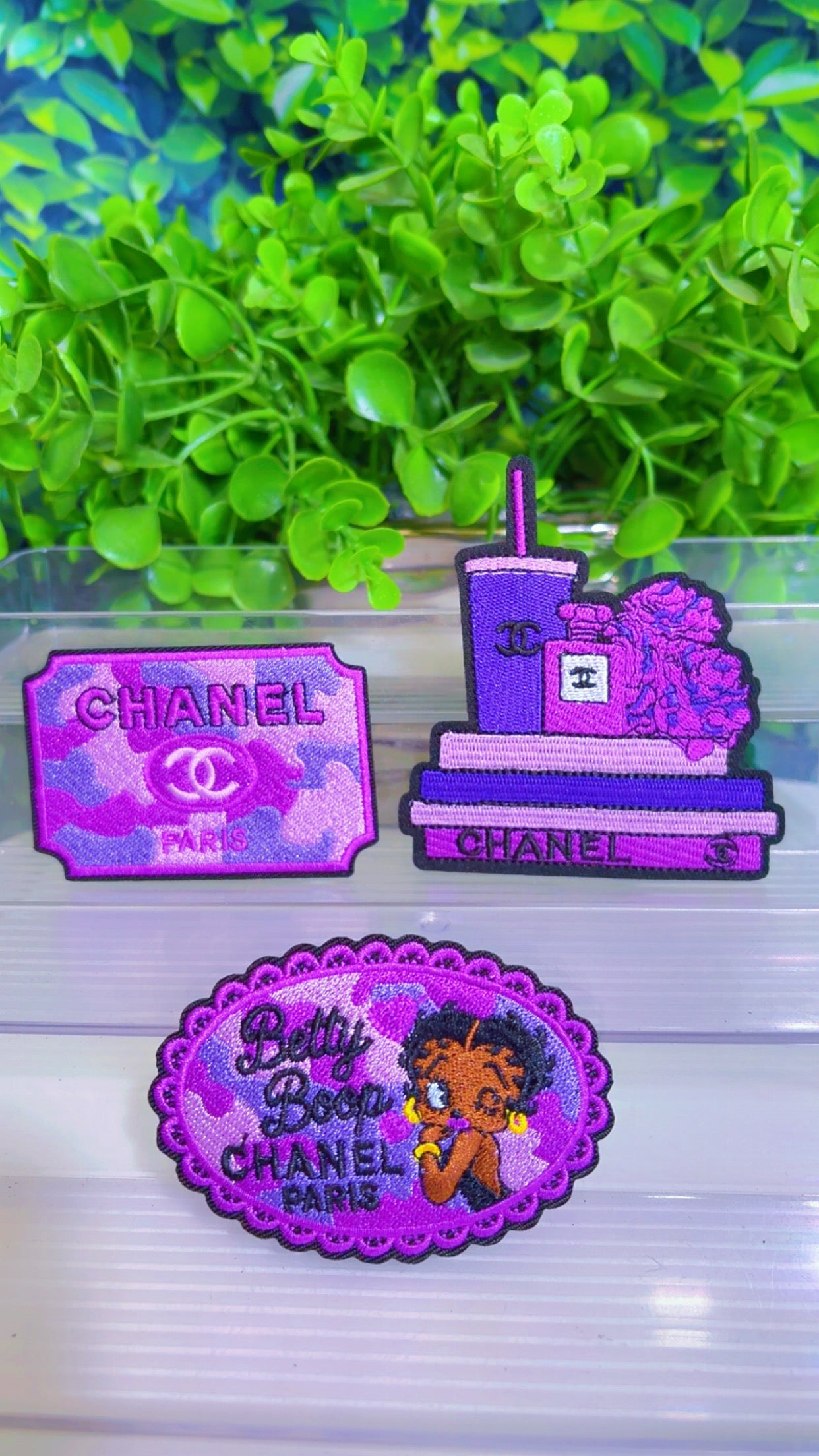 Purple iron on patch set
