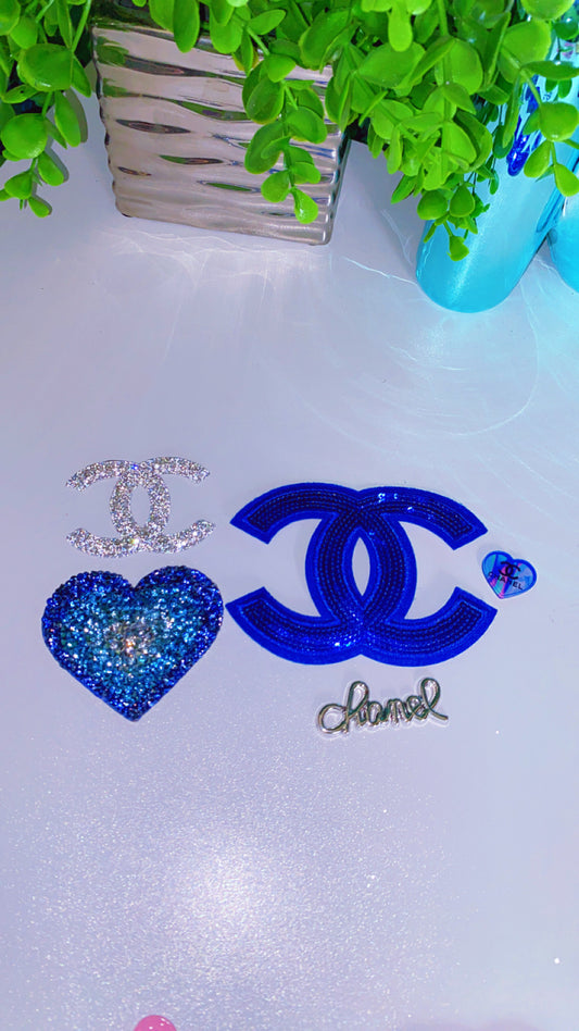 Blue ice iron on patch set