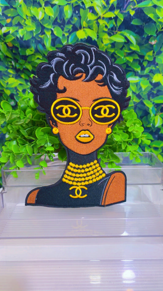 C black and yellow gold 10 inch iron on patch