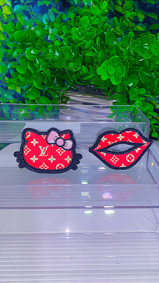 Faux Leather red kitty & lips iron on patch set