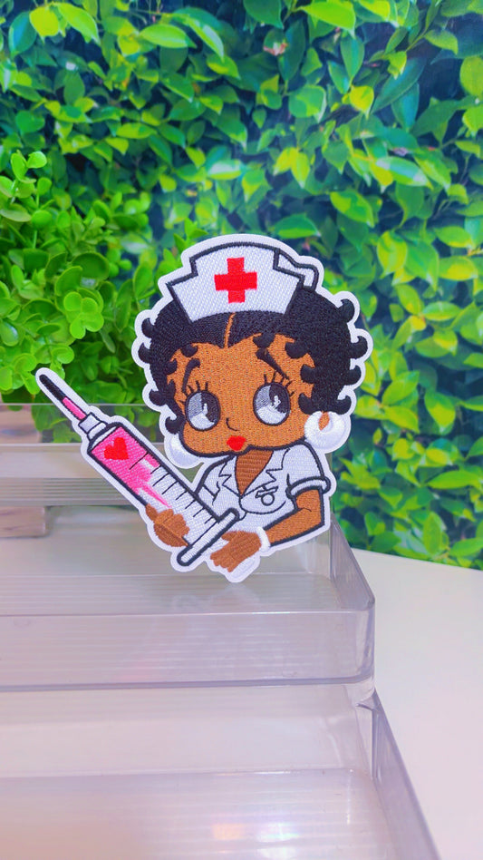 Pink nurse medium iron on patch