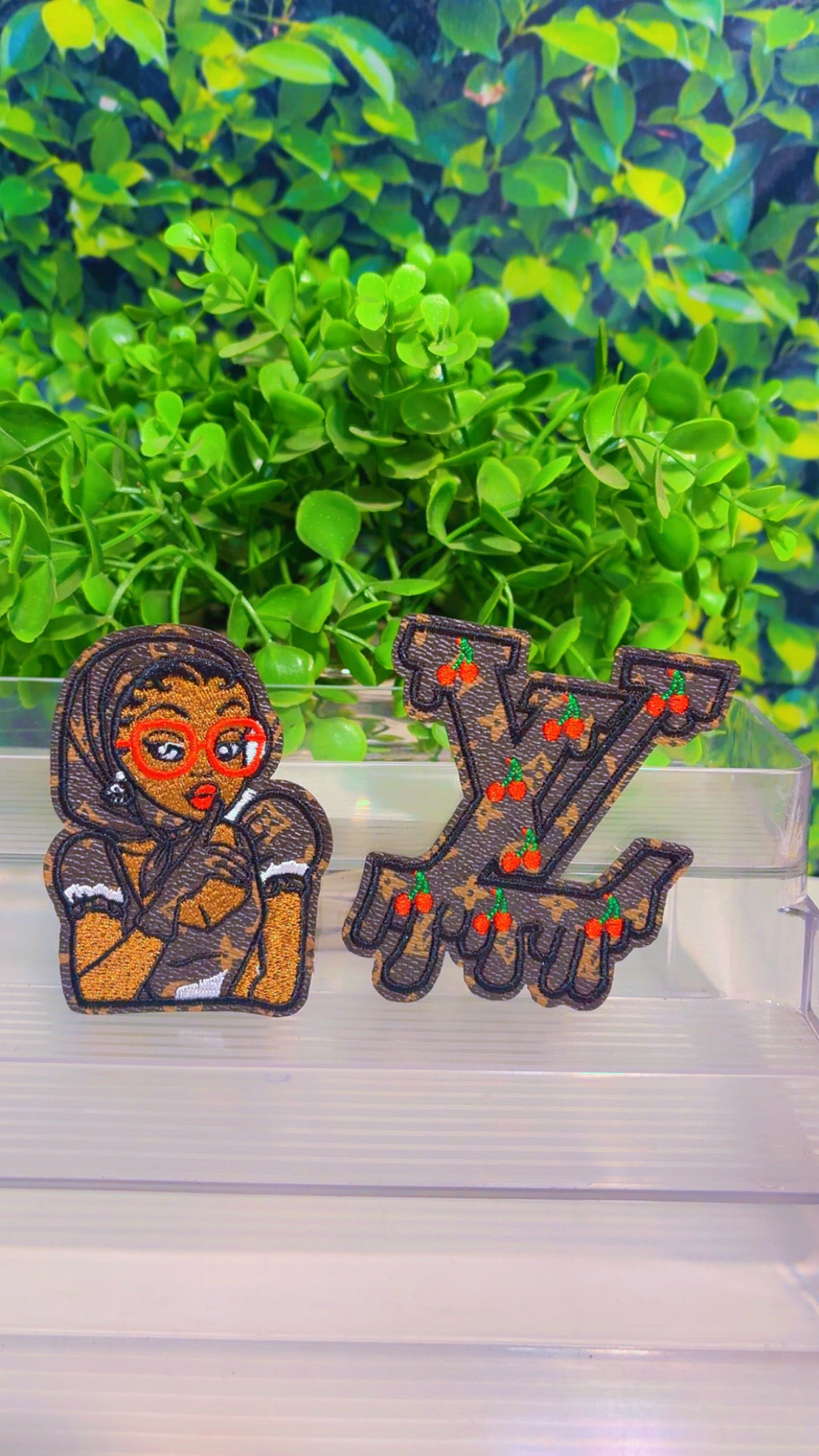 Brown cherry iron on patch set