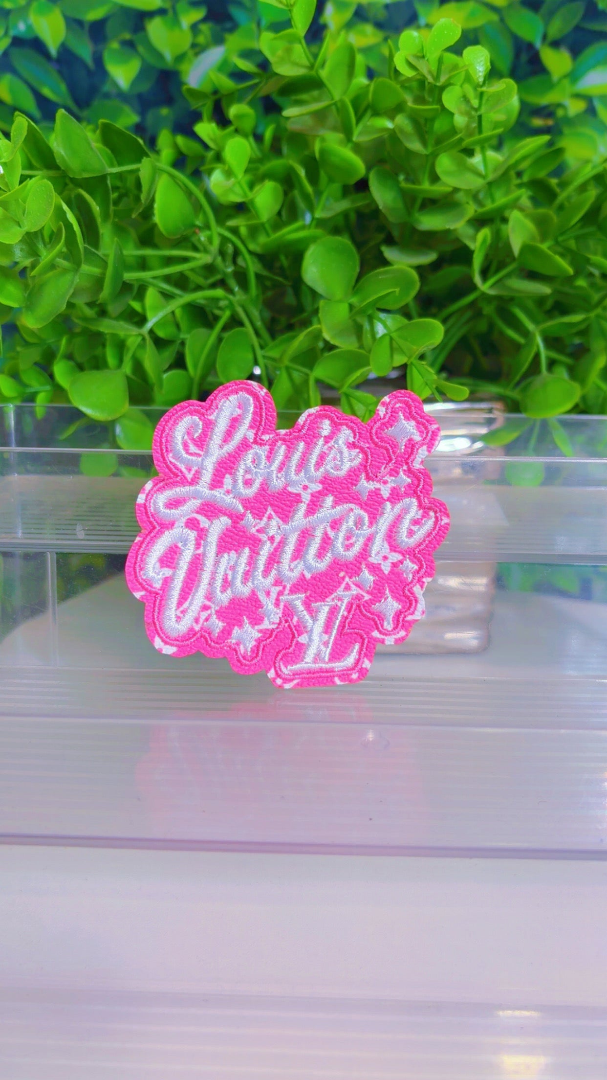 Pink and white iron on patch