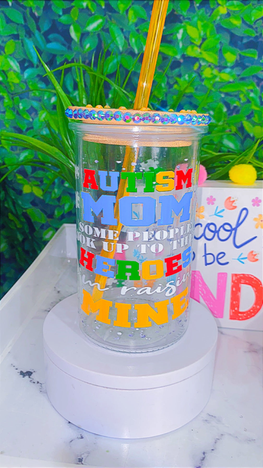 Autism mom (8oz glass tumbler)