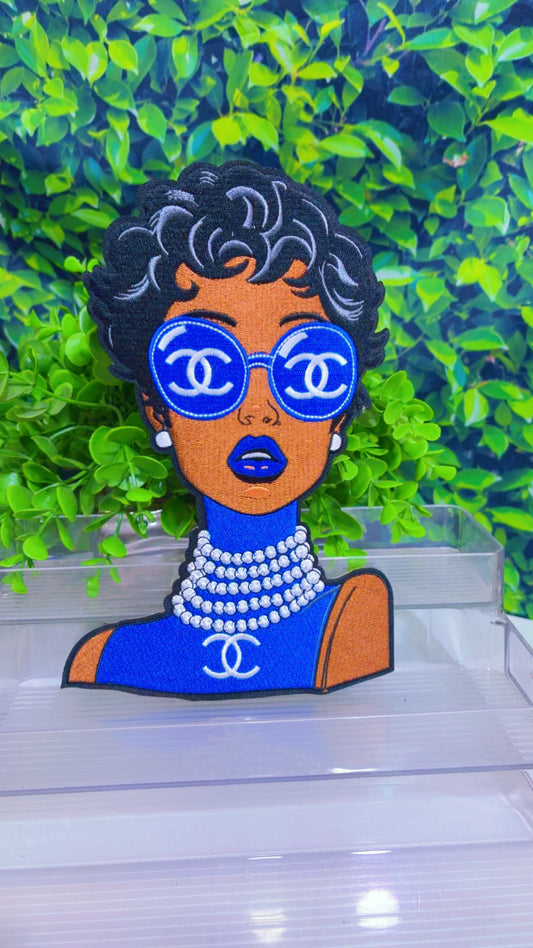 C Blue lady 10 inch iron on patch