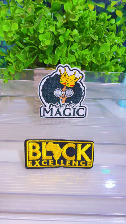 Black Excellence iron on patch set