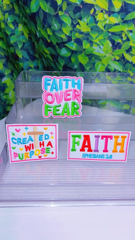 Faith over fear iron on patch set