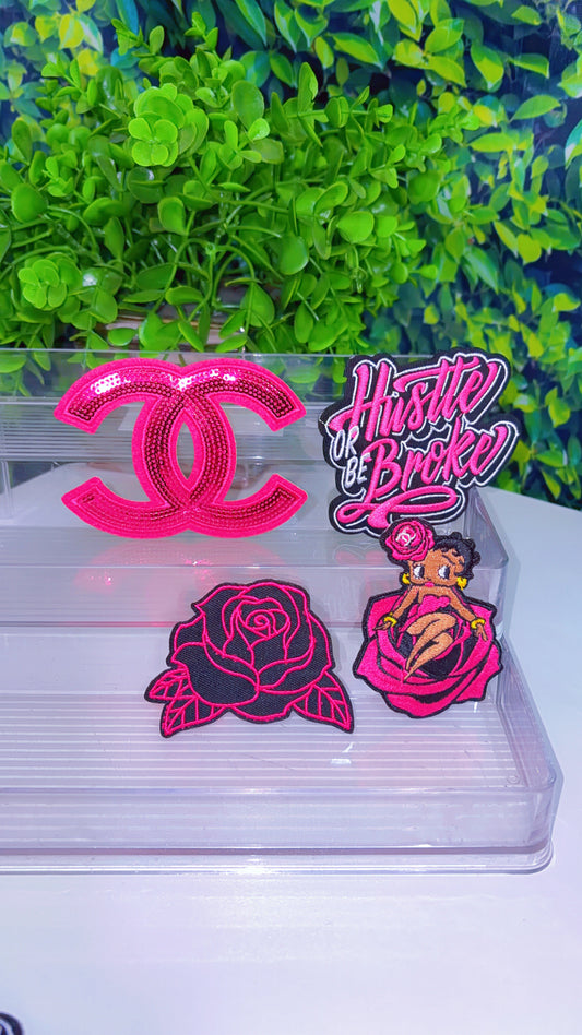 Hustle or be broke pink Betty iron on patch set