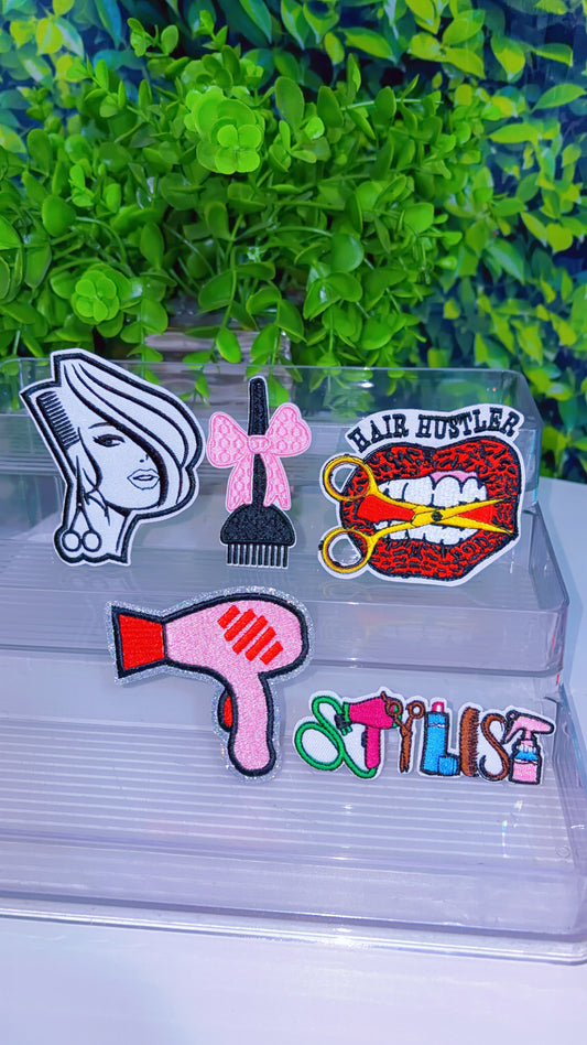 Hair hustler iron on patch set