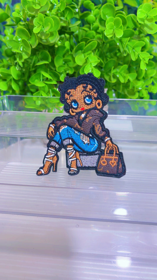 Faux leather Betty iron on patch