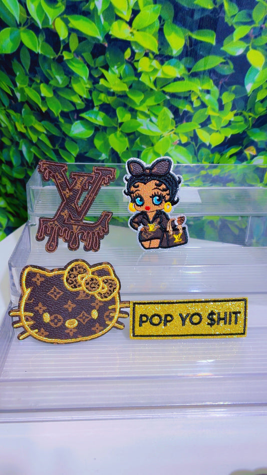 Pop yo shi# faux leather iron on patch set