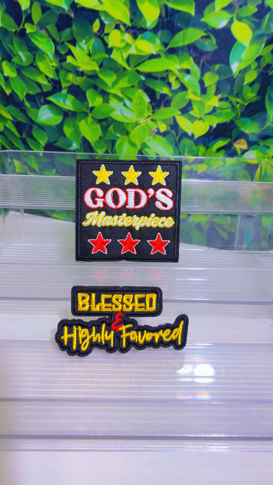 Gods masterpiece blessed & highly favored iron on patches