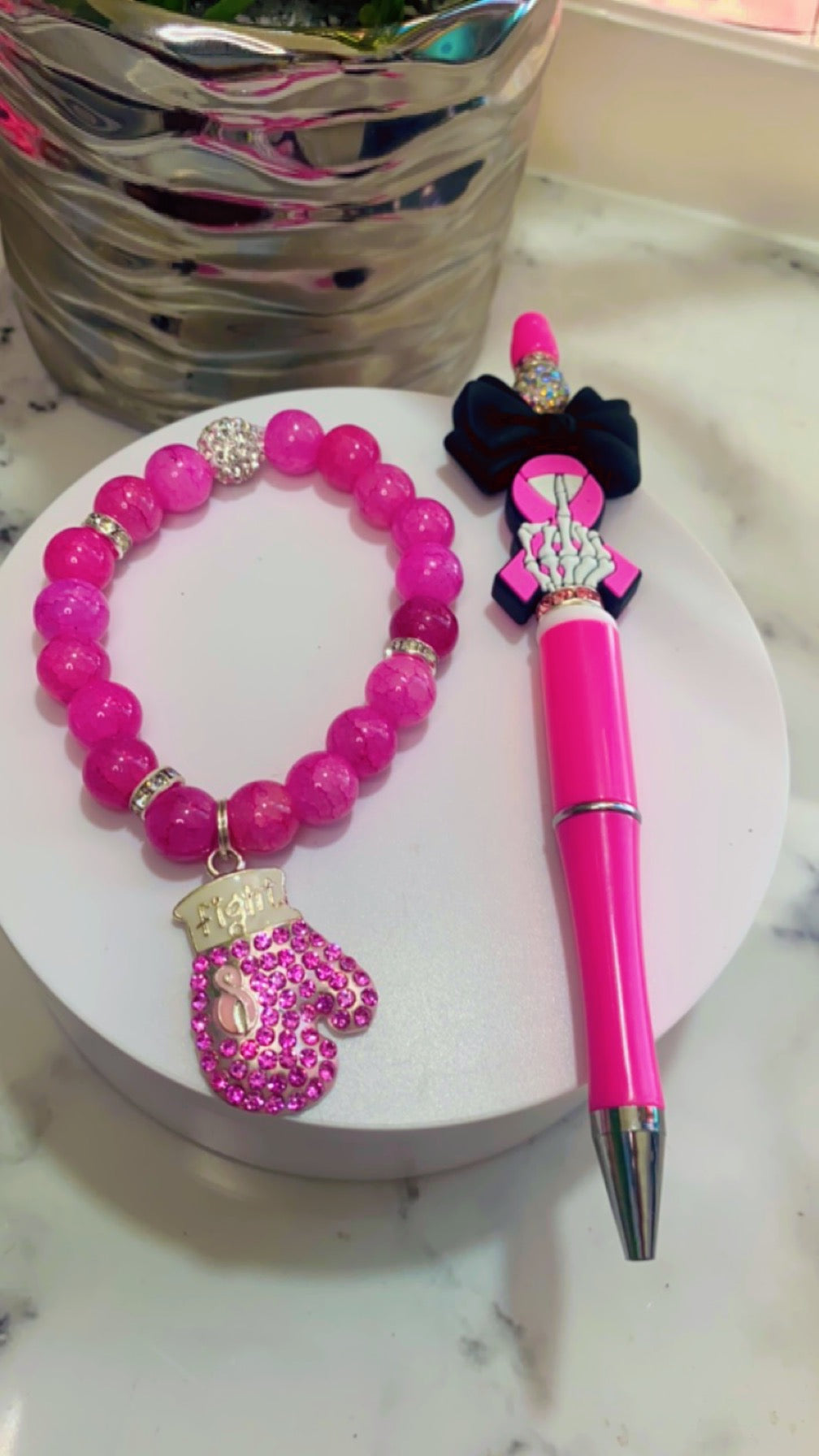 Box Breast Cancer Out Bracelet/Pen Set