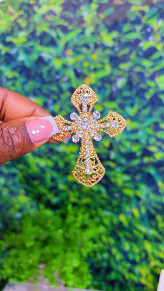 Gold bling cross appliqué