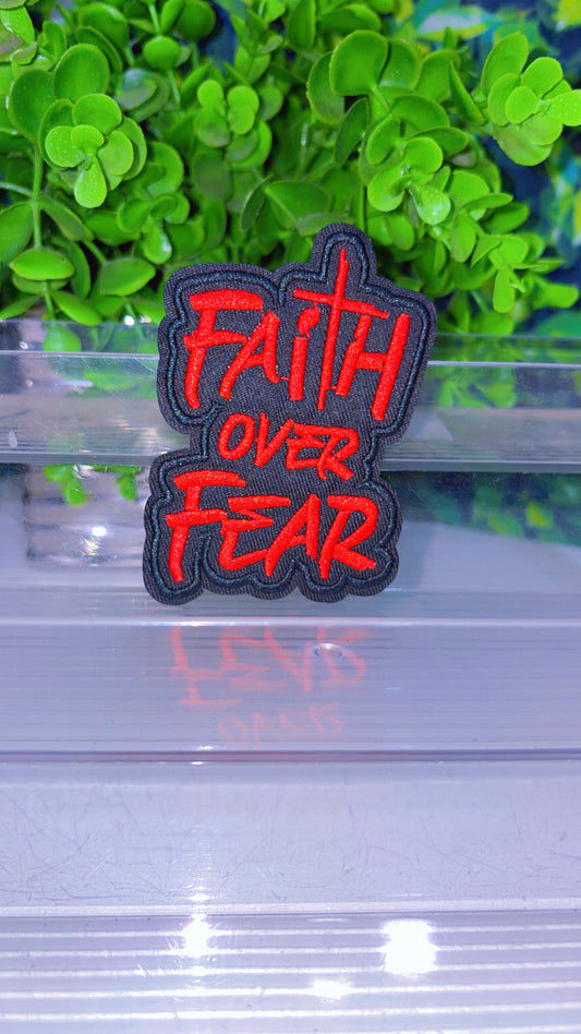 Red faith over fear iron on patch