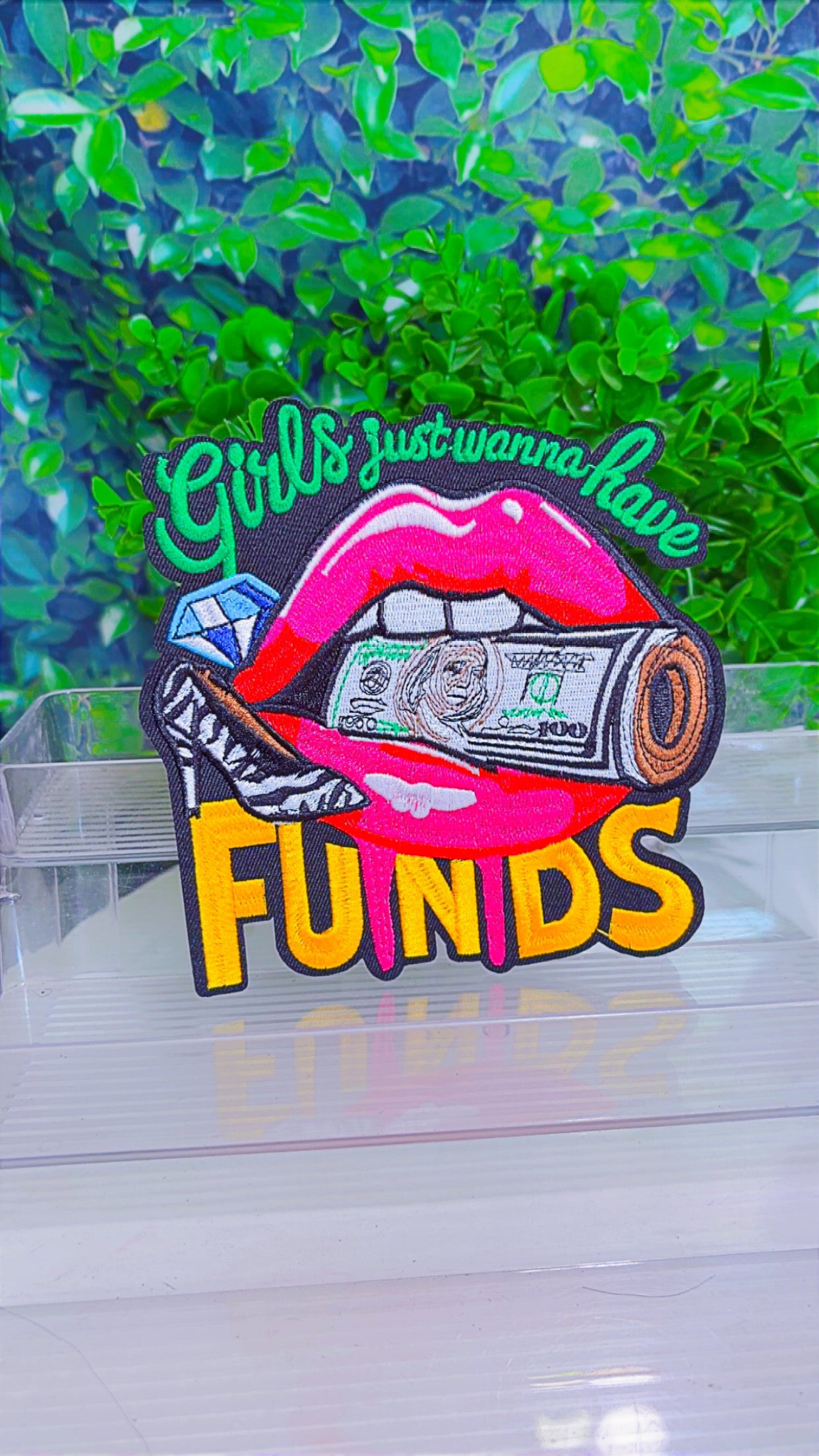 Girls just want to have Funds medium size iron on patch