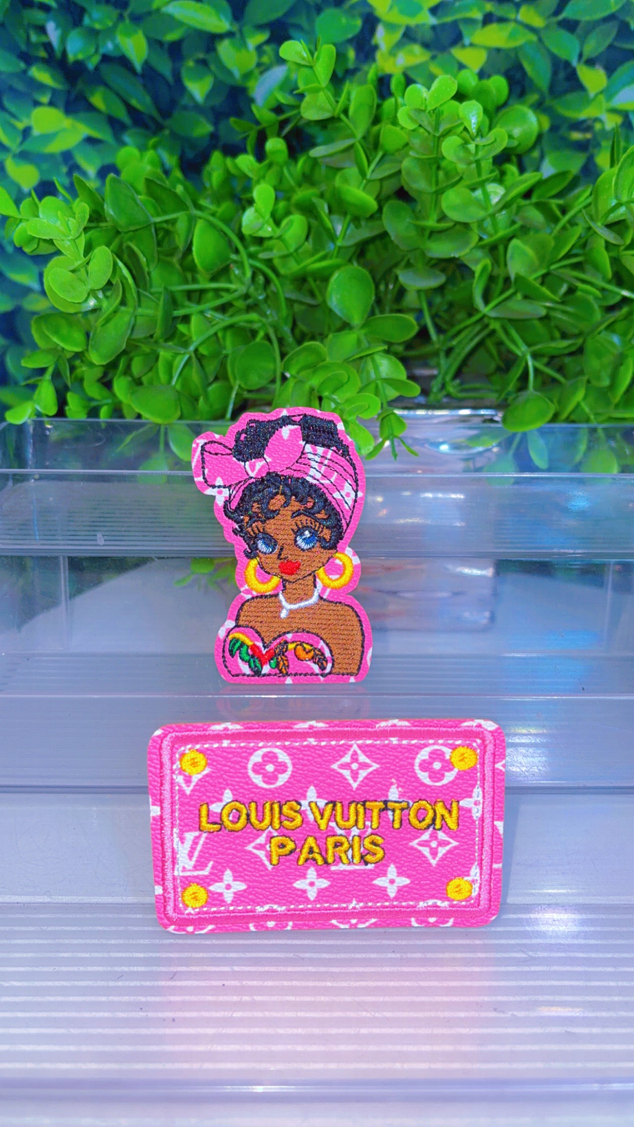Pink faux leather iron on patch set