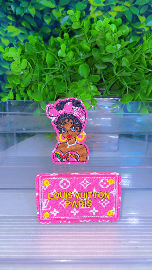 Pink faux leather iron on patch set