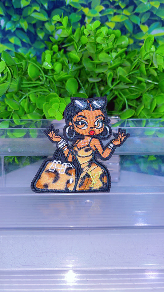 L Leopard lady iron on patch
