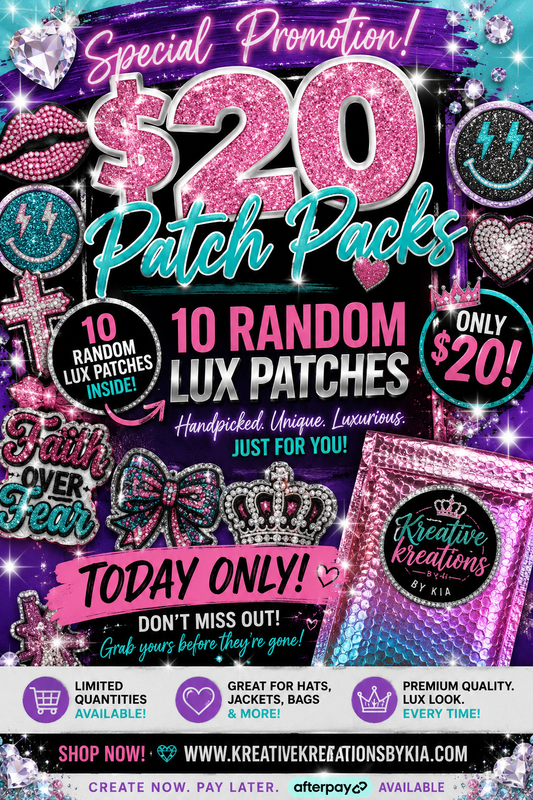 $20 patch pack includes 10 inspired iron on patches