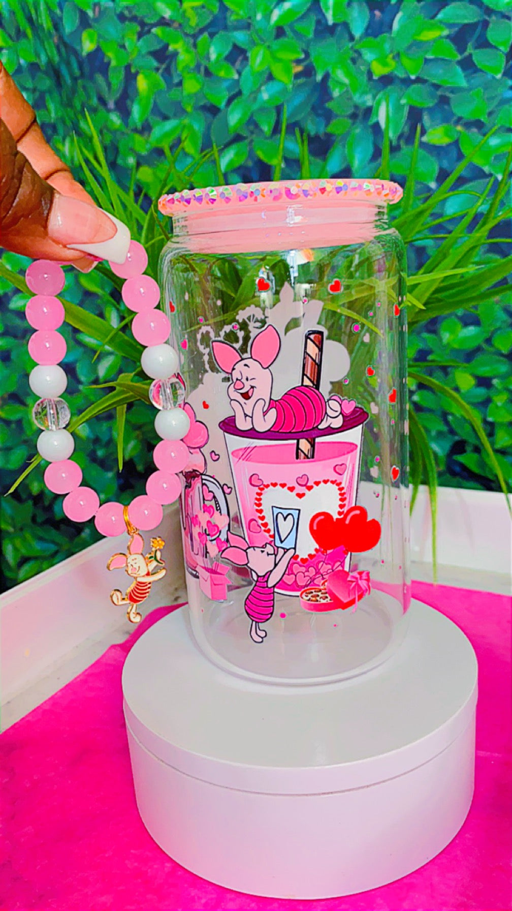 Pretty in pink 16oz tumbler and matching charm bracelet set