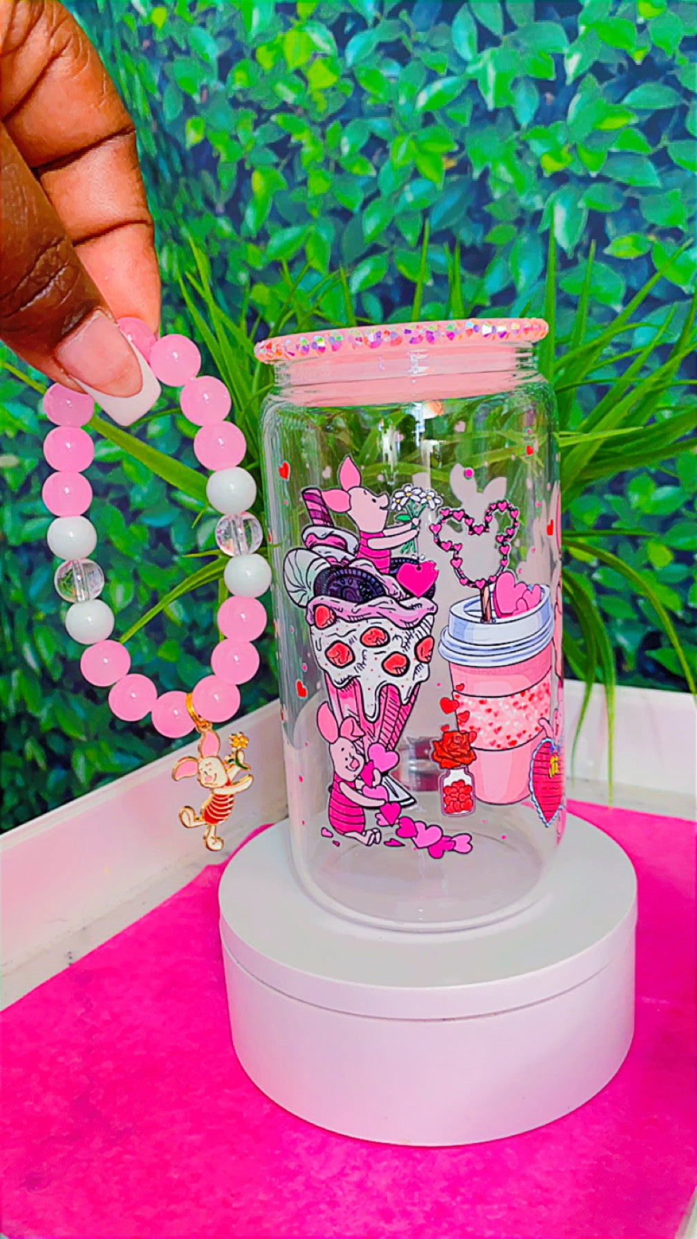 Pretty in pink 16oz tumbler and matching charm bracelet set