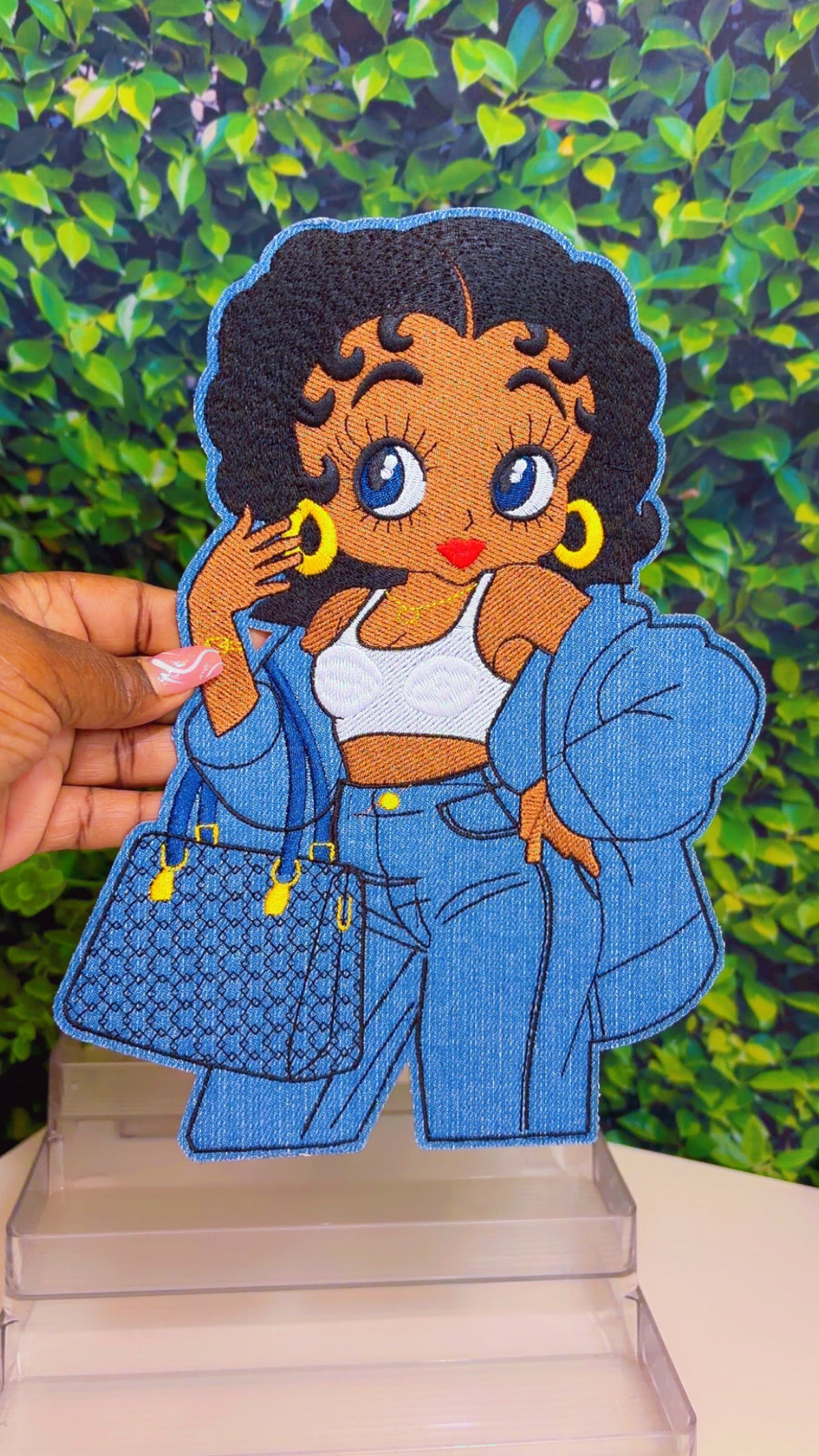 Denim iron on baddie big patch