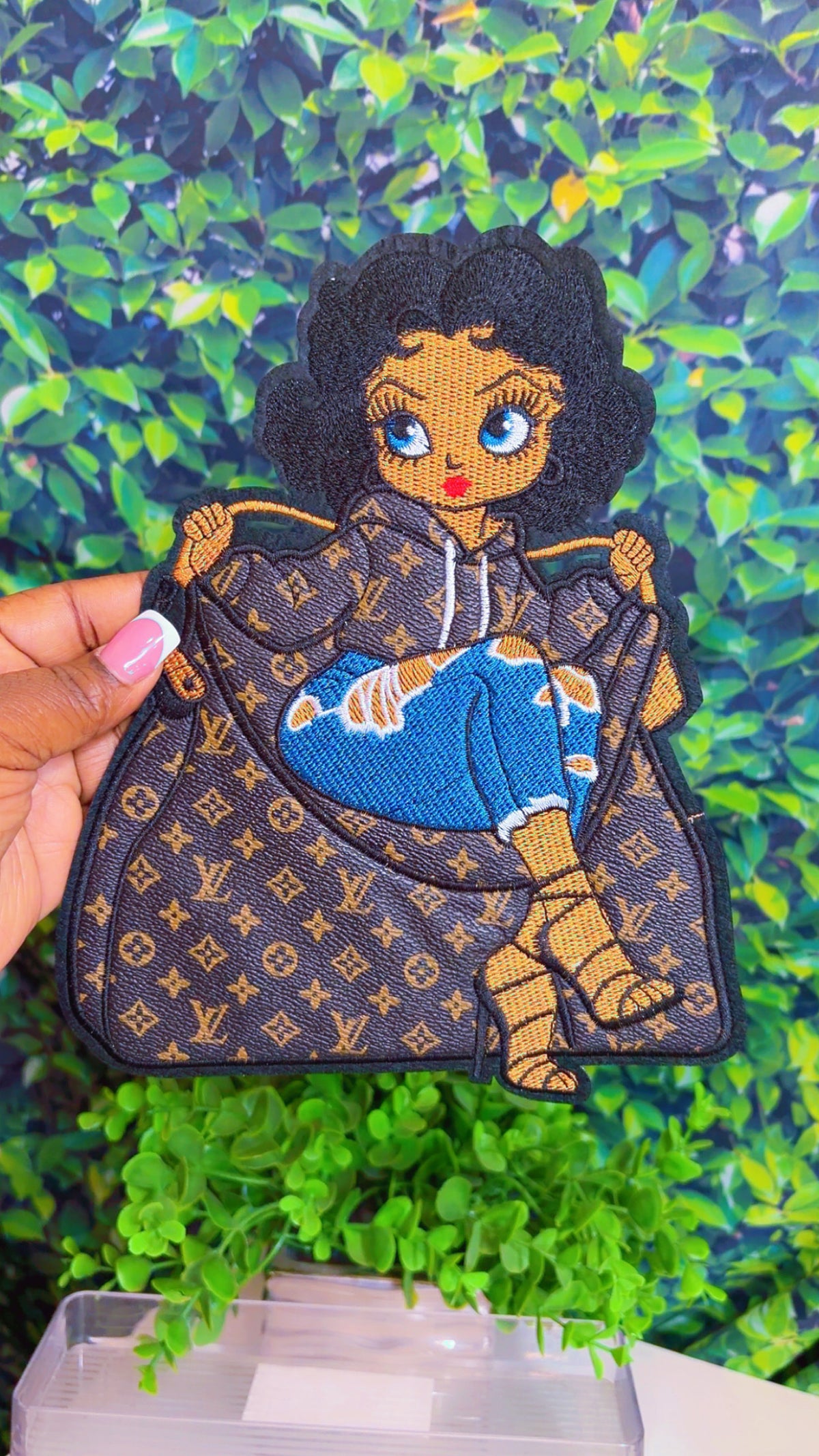 Faux leather big iron on patch
