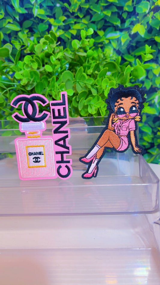 Pink iron on patch set