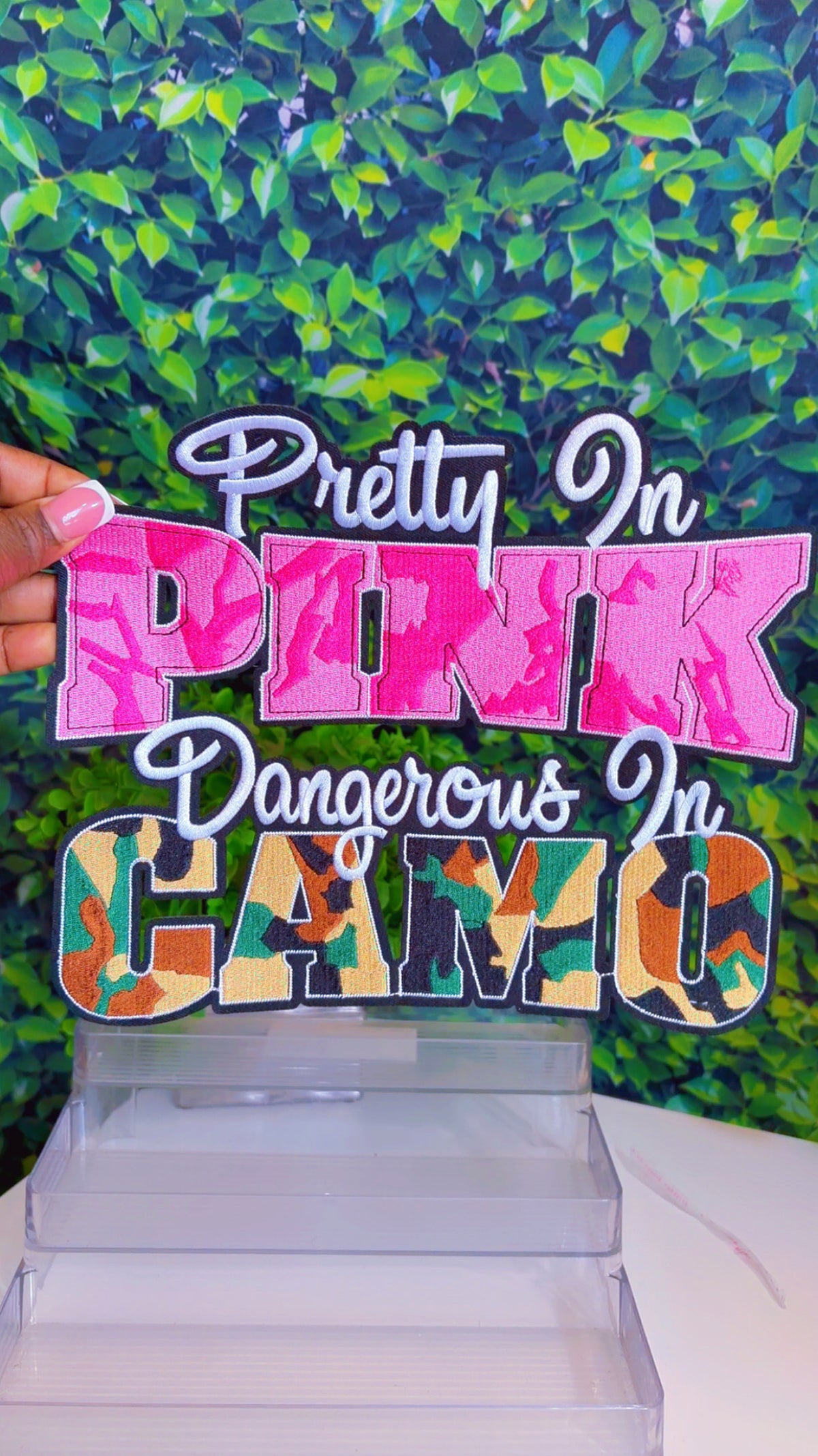 Big Pretty in pink dangerous camo iron on patch