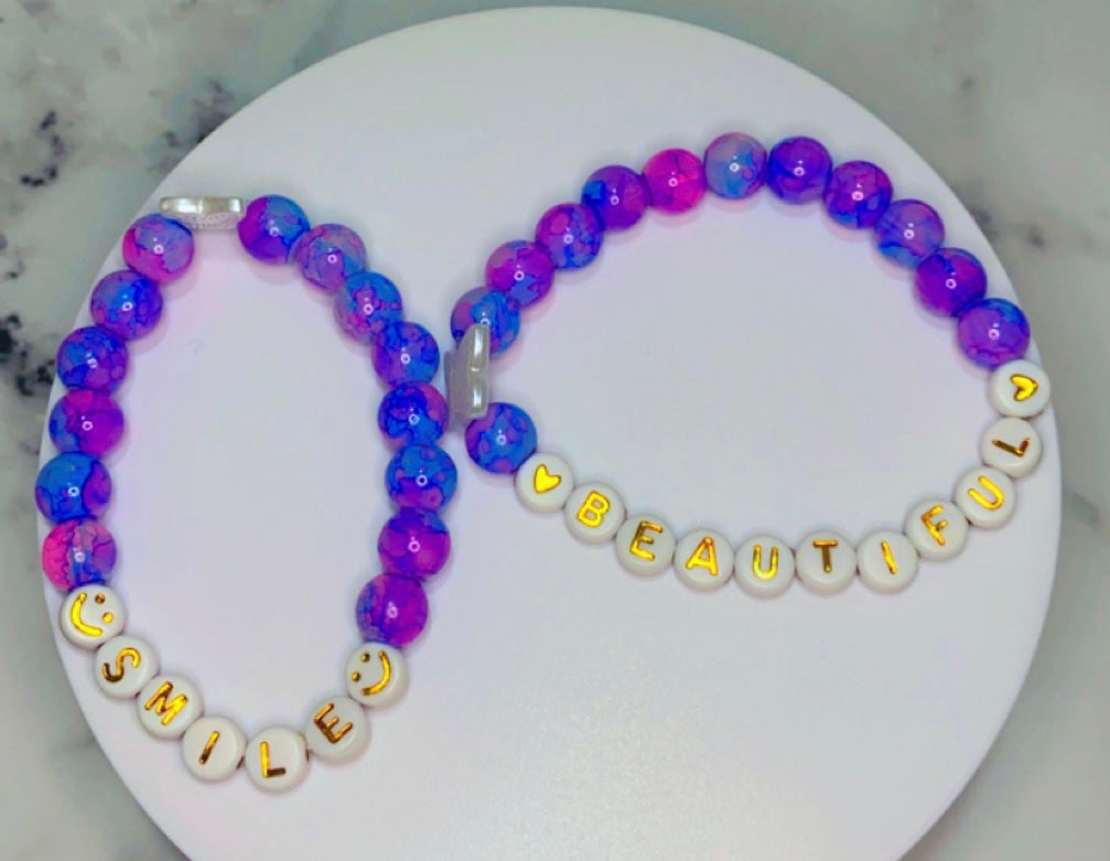 Smile/Beautiful Affirmation Beaded Bracelet (Set)