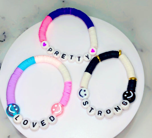 Pretty Loved & Strong Affirmation Beaded Bracelet (set of 3)